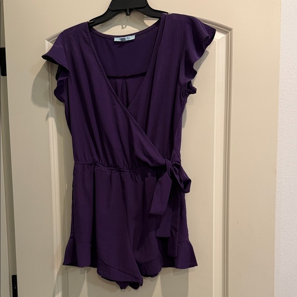 She + Sky Other - She + Sky Deep Purple V-Neck Romper